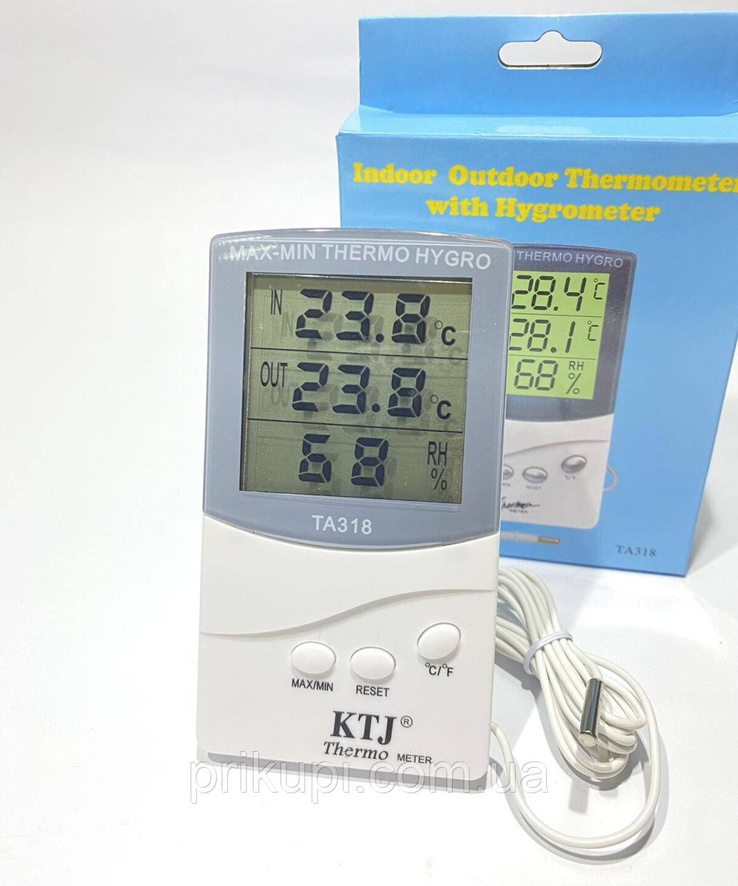 Термогігрометр (термометр + вимірювач вологості) KTJ ТА318 з виносним датчиком температури