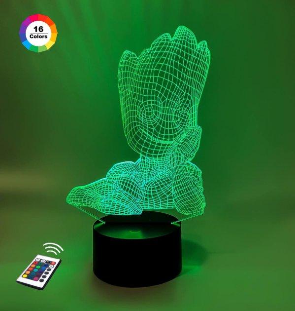 3D нічник "Малюк Грут" (ВОЛІЧНЕ ЗОБРАЖЕННЯ) + пульт ДК + мережевий адаптер + батарейки (3ААА) 3DTOYSLAMP