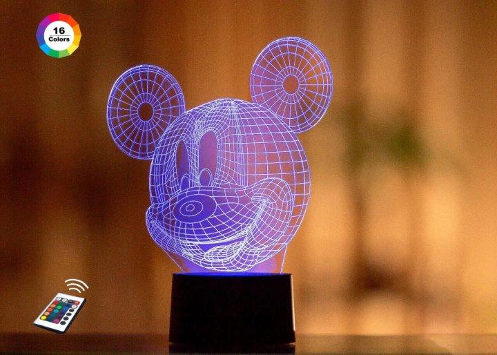 3D нічник "Мікі Маус" (ВОЛІЧЕННЕ ЗОБРАЖЕННЯ) + пульт ДК + мережевий адаптер + батарейки (3ААА) 3DTOYSLAMP, фото 1