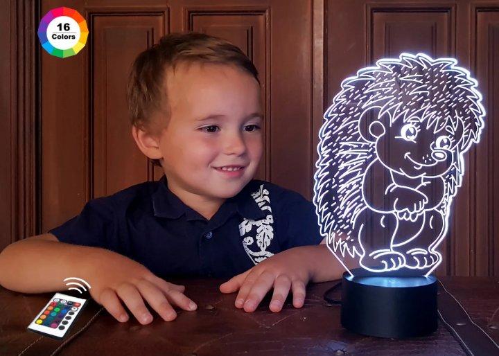 3D нічник "Їжачок" (ВОЛІЧНЕ ЗОБРАЖЕННЯ)+ пульт ДК + мережевий адаптер + батарейки (3ААА) 3DTOYSLAMP, фото 1