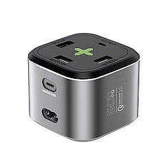 Мережевий зарядний пристрій Promate PowerCube-PD80 Вт, 2хUSB-C + 3xUSB-A Grey (powercube-pd80.grey)