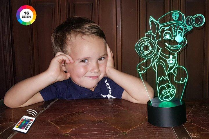 3D нічник "Щенячий патруль" (ВОЛІЧНЕ ЗОБРАЖЕННЯ) + пульт ДК + мережевий адаптер +батарейки (3ААА) 3DTOYSLAMP, фото 1