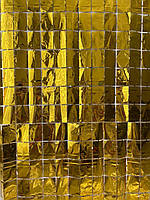 Шторка / занавес 1х2 м. Золото квадратики для фотозони (Імітація панелей із паєтками)