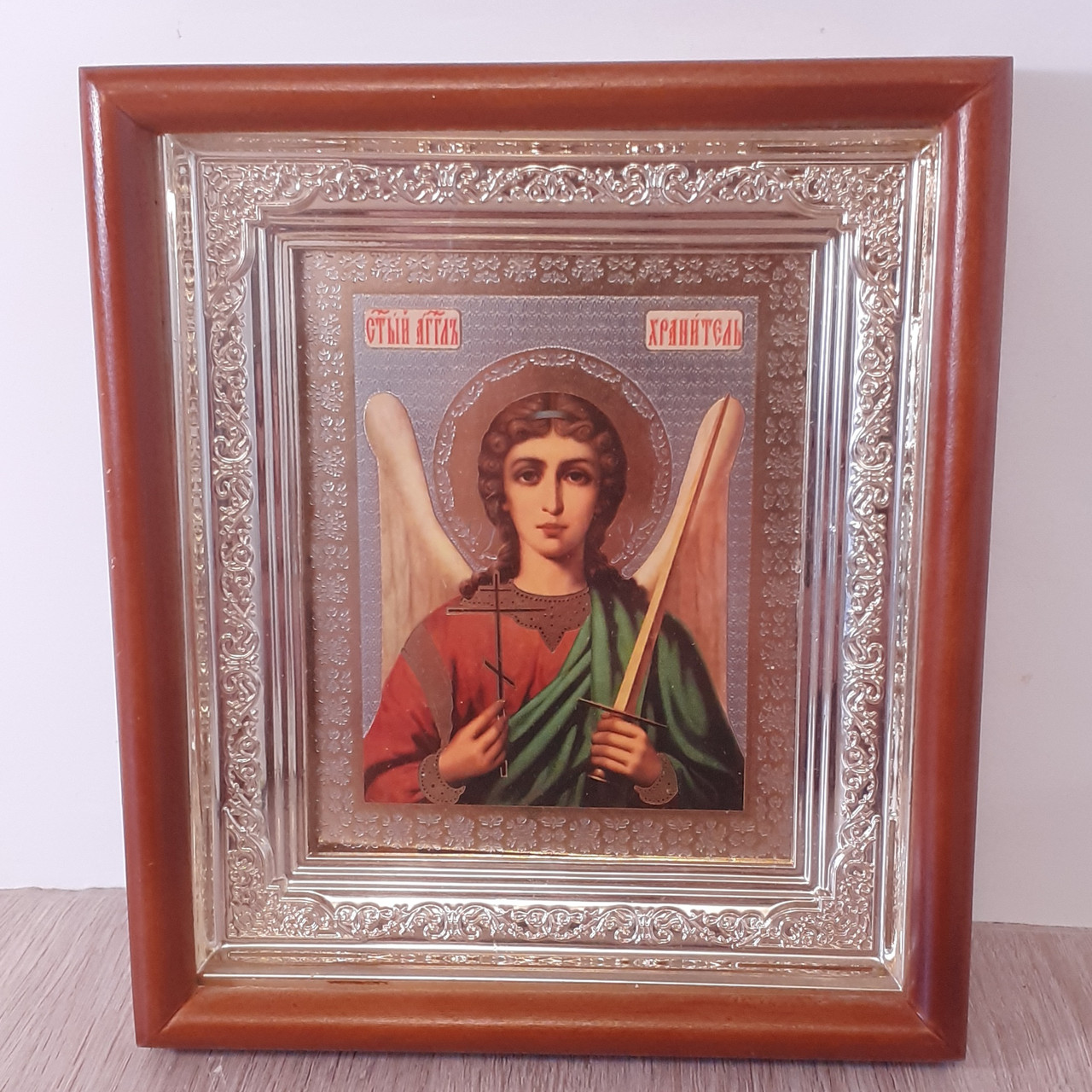 Ікона Ангел Хранитель святий, лик 10х12 см, в світлому прямому дерев'яному кіоті, фото 1