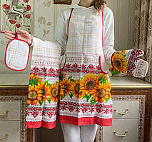 Набір кухонного текстилю/Кухонний набір лляний з 4 предметів/редник із соняшниками