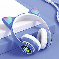 Навушники Бездротові Bluetooth з котячими вушками STN 28 дитяча ігрова гарнітура з FM модулем і підсвіткою