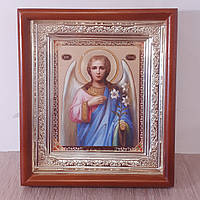 Икона Архангел Гавриил святой, лик 10х12 см, в светлом прямом деревянном киоте