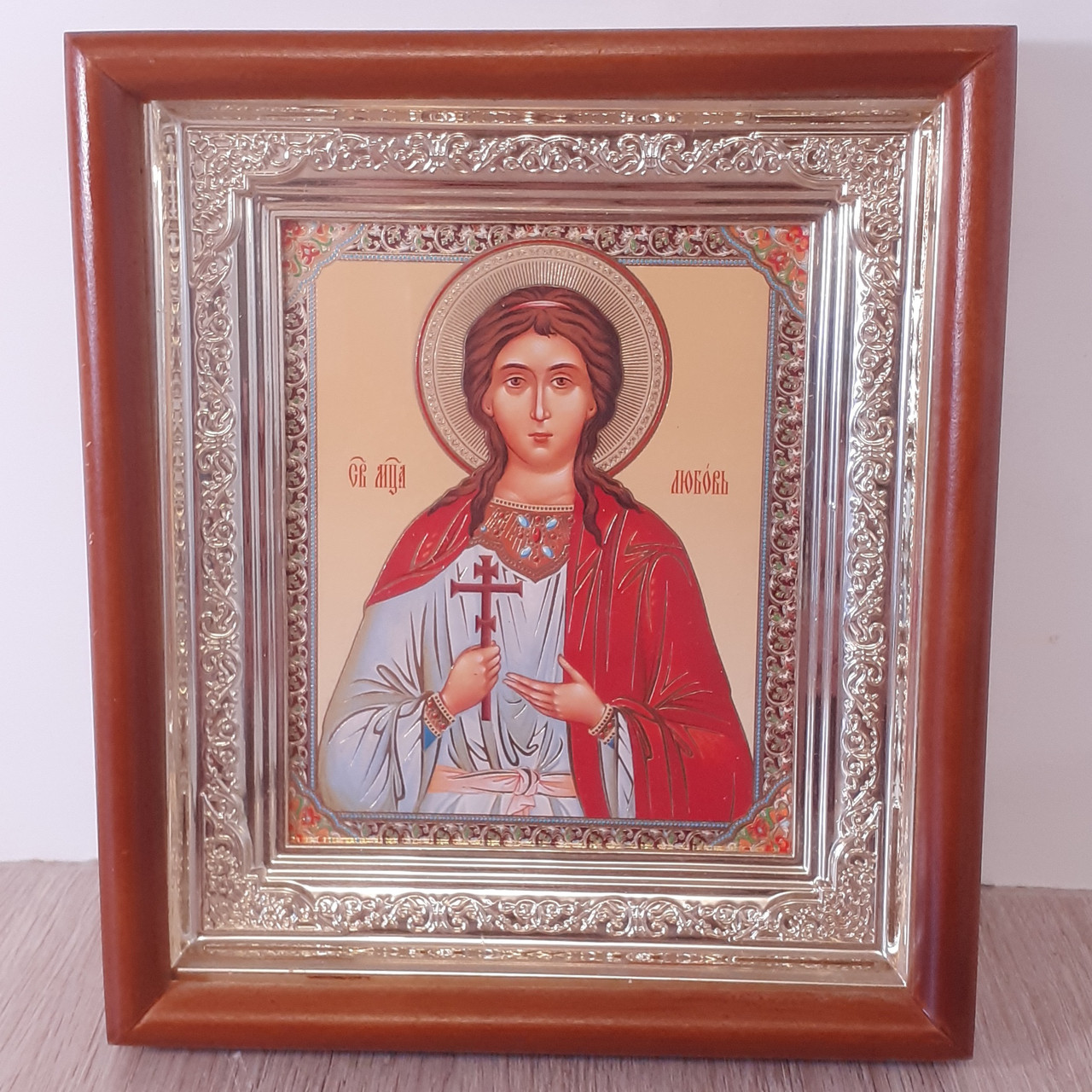 Ікона Любов свята мучениця, лик 10х12 см, у світлому прямому дерев'яному кіоті, фото 1
