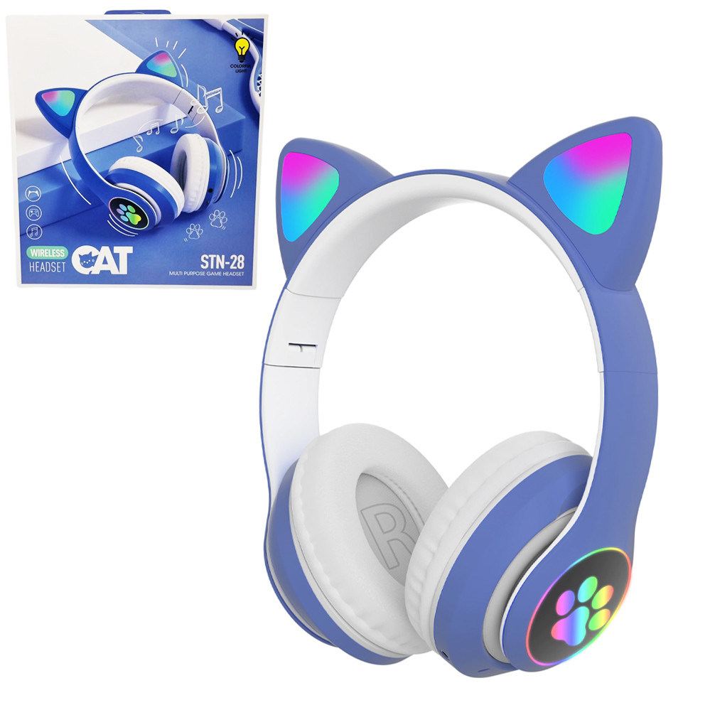 Навушники бездротові LED з котячими вушками STN-28 FM-модуль і мікрофон Дитяча ігрова гарнітура Bluetooth, фото 1