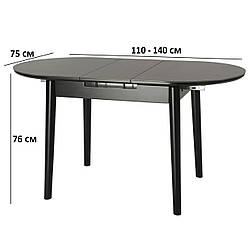 Овальний розсувний керамічний стіл Vetro Mebel ТМ-85 110-140х75см чорний онікс на дерев'яних ніжках