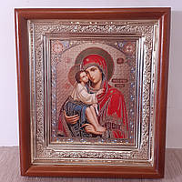 Икона Донская Пресвятая Богородица, лик 10х12 см, в светлом прямом деревянном киоте