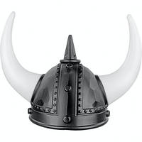 Шлем Викинг черный с белыми рогами.