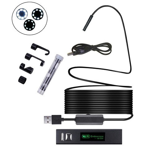 Бороскоп ендоскоп Wi-Fi USB камера 1600x1200 8мм кабель 10м Android Windows, фото 1