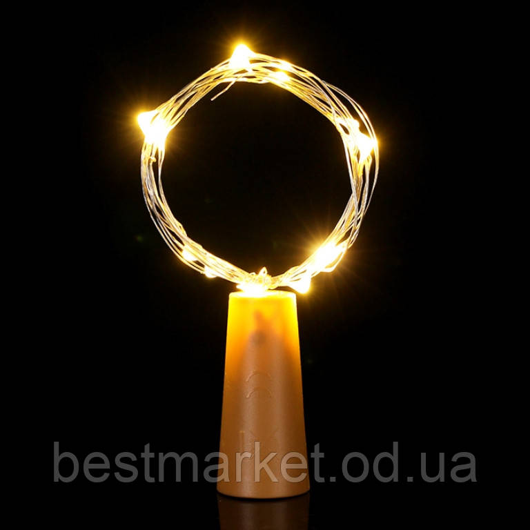 Світлодіодна Гірлянда Нитка на мідному дроті Крапля Роси 20 Led 2 м Теплий Білий на Батарейках