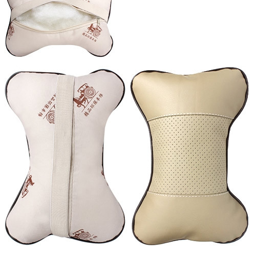 Подушка на підголівник сидіння автомобіля, екошкіра, бежева, фото 1