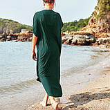 Красива довга пляжна накидка-плаття зеленого кольору з вишивкою, фото 2