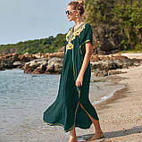 Красива довга пляжна накидка-плаття зеленого кольору з вишивкою, фото 5