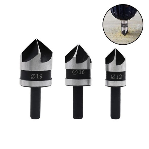 Набір зенківок 3шт 12/16/19мм 90град, циліндричні, HSS сталь, фото 1