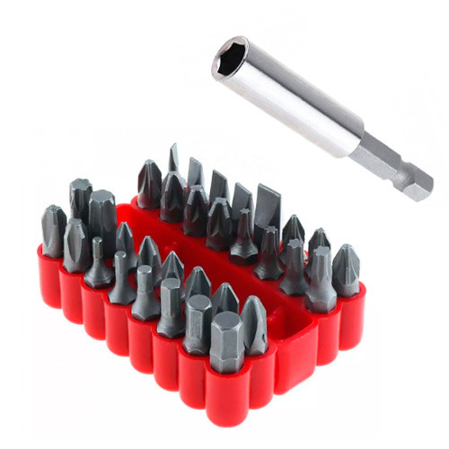 Набір насадок біт 33шт з магнітним подовжувачем, 6-гранні CR-V, фото 1