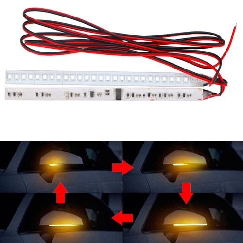 Покажчики повороту LED для авто на дзеркало гнучкі 15см динамічні пара жовті