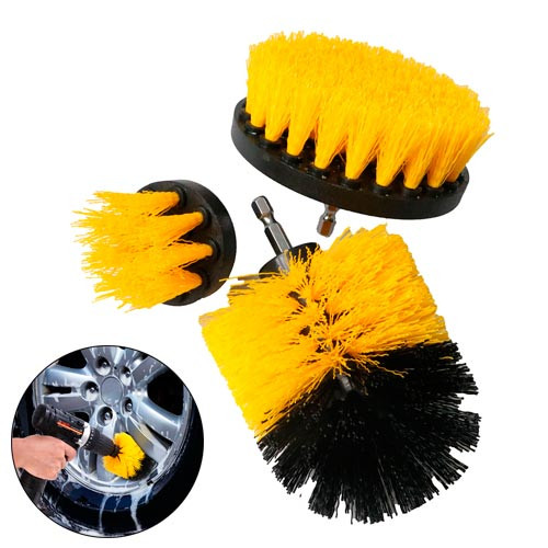 Набір щіток-насадок 3шт на шуруповерт дриль для чищення автомобіля, фото 1