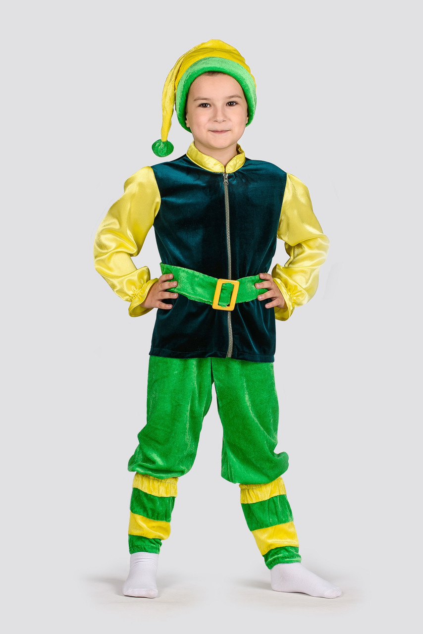 Дитячий карнавальний костюм для хлопчика Гномік «Зелений» на зріст 110-116 см