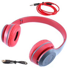 Навушники бездротові Bluetooth гарнітура P47 MicroSD, червоні