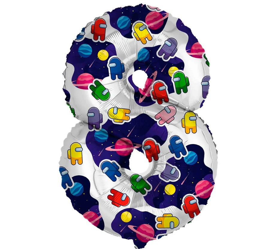 AG 32" Фольгована цифра 8 Agura, біла Among Us, 81 см - В УП, фото 1