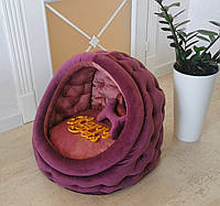 Домик лежак для собак и кошек 50 см Фиолетовый Велюр, игрушка-косточка
