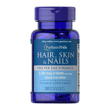Вітаміни для шкіри, нігтів і волосся - Puritan's Pride Hair, Skin & Nails One Per Day Formula / 30 softgels