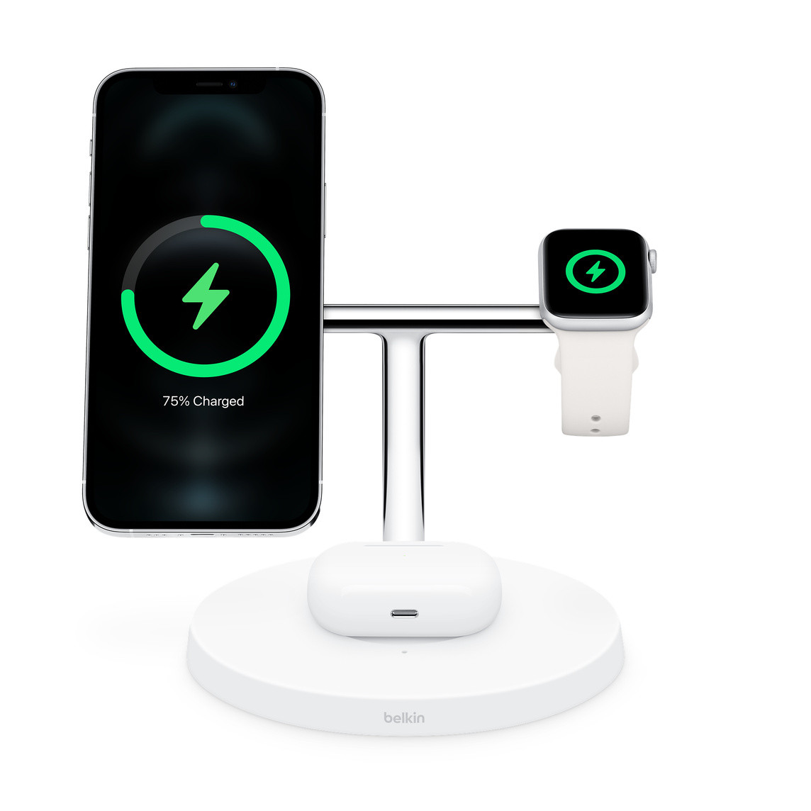 Зарядная док-станция Belkin BOOST CHARGE PRO 3-in-1 Wireless Charger with MagSafe, White (WIZ009ttWH-APL) - фото 4 - id-p1459226163