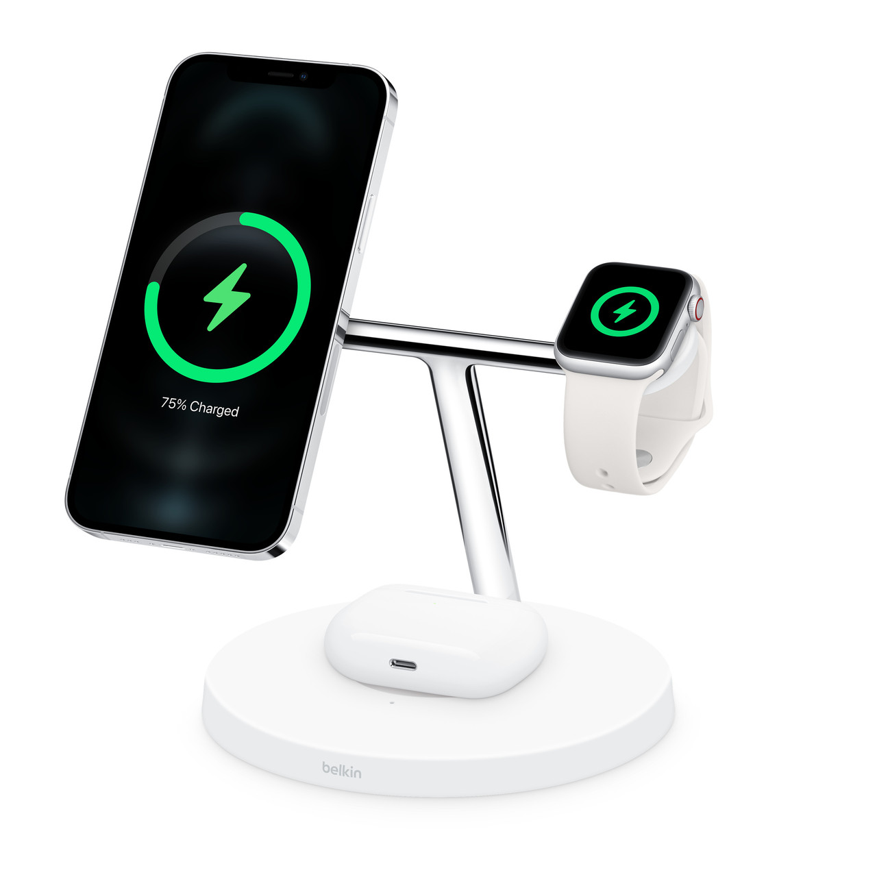 Зарядная док-станция Belkin BOOST CHARGE PRO 3-in-1 Wireless Charger with MagSafe, White (WIZ009ttWH-APL) - фото 1 - id-p1459226163