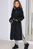 Довге жіноче демісезонне двустороннє пальто з каптуром GLC.Janiee 1138/1 чорно-бежеве