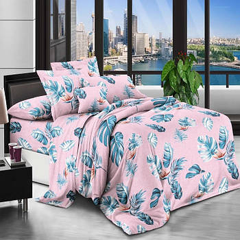Постільна білизна Королева Ночі (Ранфорс) | Полуторний комплект | 50х70 | Листя на рожевому