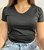 Жіноча базова футболка з v-подібним вирізом Чорний, L, фото 2