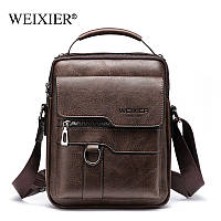 Стильна чоловіча ділова барсетка сумка через плече месенджер Weixier Polo з PU шкіри, 3 кольори, темно-коричневий