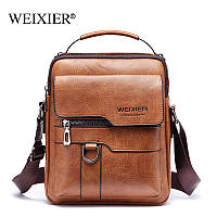 Стильна чоловіча ділова барсетка сумка через плече месенджер Weixier Polo з PU шкіри, 3 кольору світло-коричневий