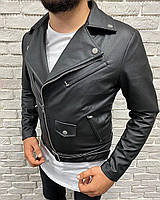 Мужская стильная кожаная курточка черная премиум качество косуха