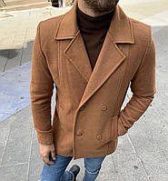 Мужское стильное пальто коричневое с воротником Premium / Турция. Размеры в наличии