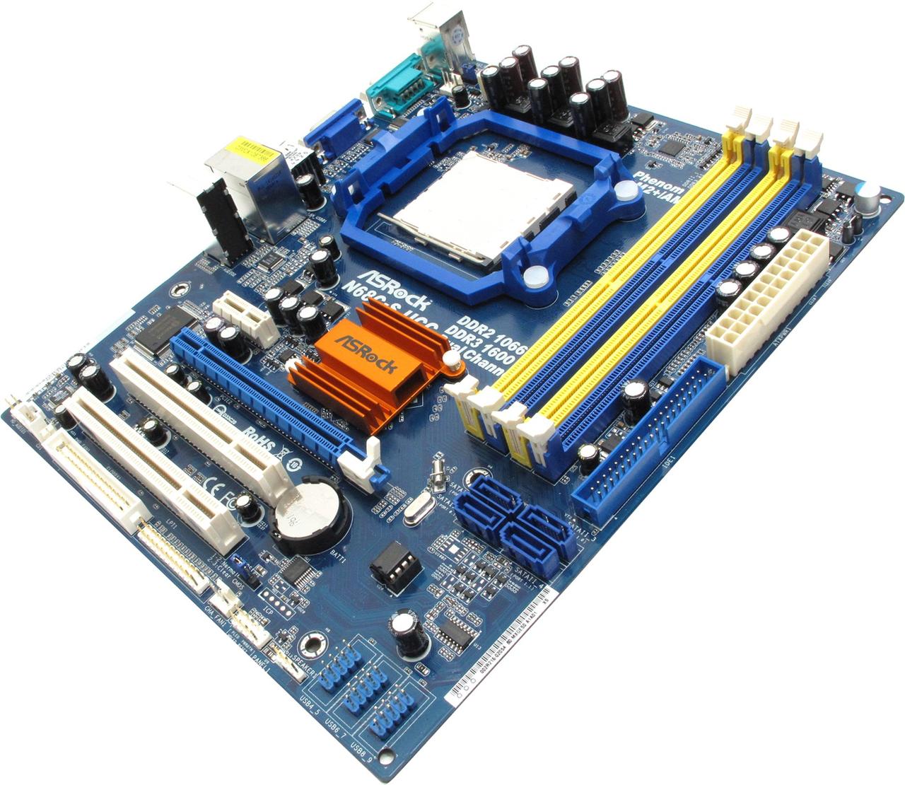 Материнська плата N68C-S UCC Socket AM3, DDR2/DDR3, (б/у) + планка