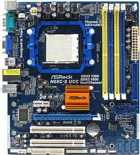 Материнська плата N68C-S UCC Socket AM3, DDR2/DDR3, (б/у) + планка, фото 4