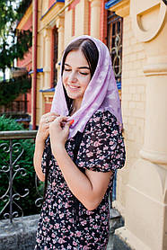 Хустка жіночий ніжний з шифону модний з текстурний візерунком однотонний колір бузковий 68*68 см