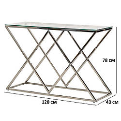Скляний прямокутний стіл-консоль Vetro Mebel CD-3 40х120см прозорий на хромованому каркасі