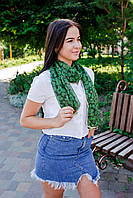 Шарф женский из шифона стильный леопардовый с золотистым узором цвет зеленый 50*160 см