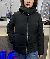 Куртка жіноча демісезонна однотонна чорна з капюшоном