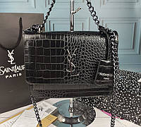 Модная женская кожаная чёрная сумка YSL Ив Сен Лоран
