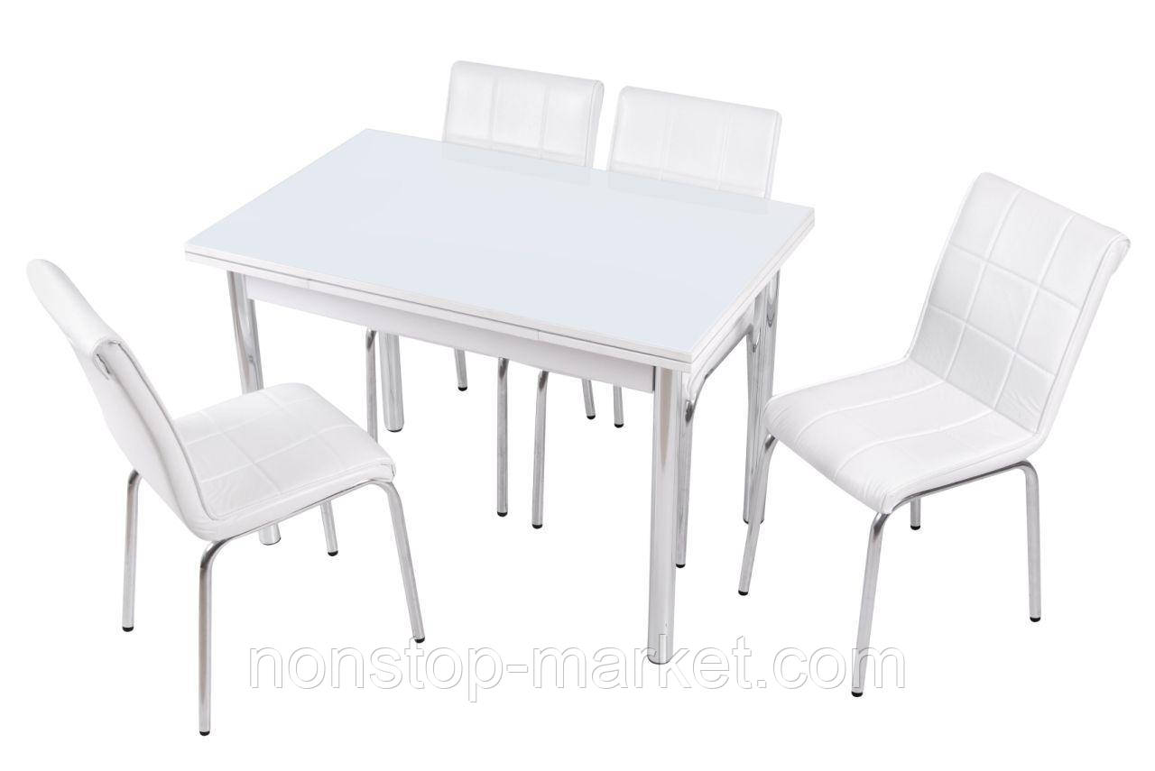 Раскладной белый стол обеденный кухонный комплект стол и стулья 3D 3д "Без рисунка" стекло Лотос-М Mobilgen 1 - фото 5 - id-p1478332527