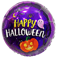 Фольгированный шарик Flexmetal 18"(45 см) Круг "Happy Halloween" Привидение и тыква