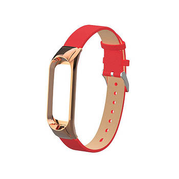 Ремінець для фітнес браслета Steel-Leather design bracelet for Xiaomi Mi Band 3 Red