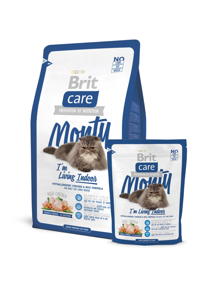 Brit Care Cat Indoor Monty сухий корм для дорослих кішок, що живуть в будинку 2 кг контейнер АКЦІЯ